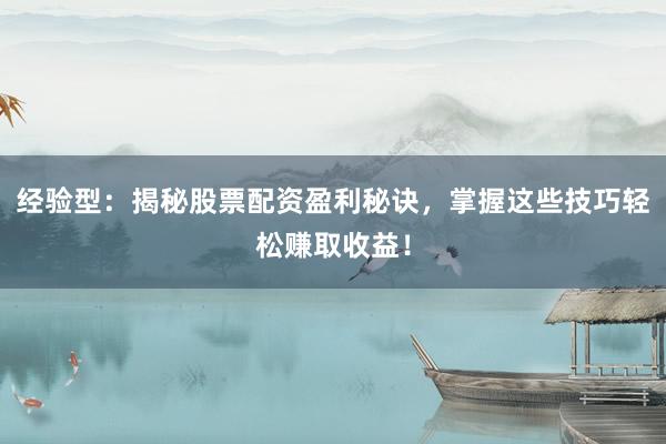 经验型：揭秘股票配资盈利秘诀，掌握这些技巧轻松赚取收益！