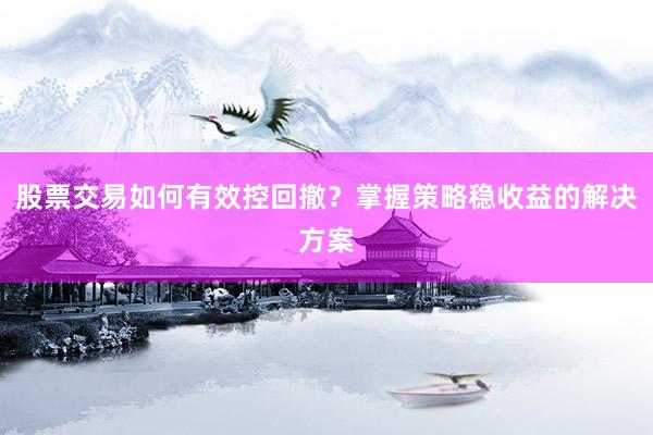 股票交易如何有效控回撤？掌握策略稳收益的解决方案